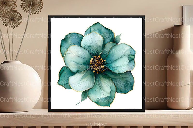 Abstract Green Gold Flower Clipart Bundle - CraftNest - Digital Crafting and Art