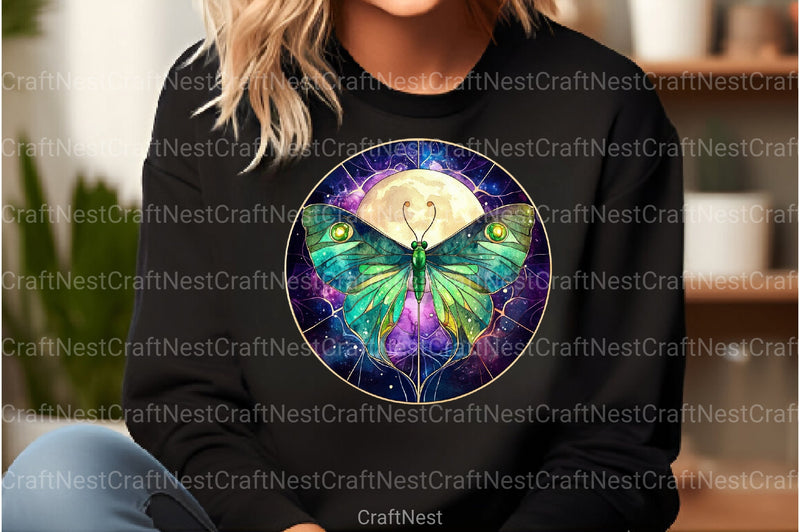 Lunar Moth & Moon Stained Glass Clipart Bundle - CraftNest - Digital Crafting and Art