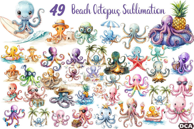Summer Beach Octopus Clipart Bundle - CraftNest - Digital Crafting and Art