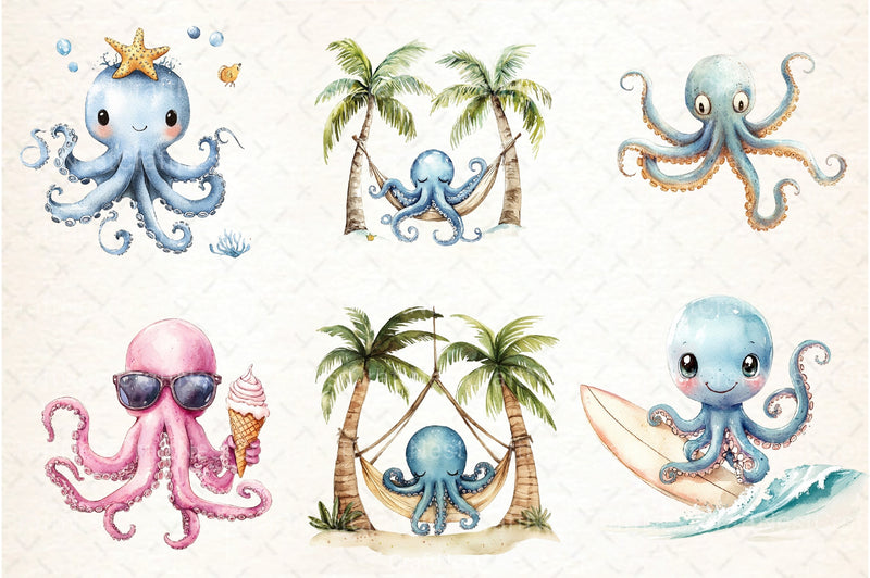 Summer Beach Octopus Clipart Bundle - CraftNest - Digital Crafting and Art