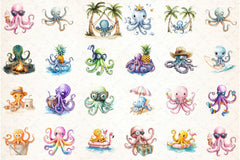 Summer Beach Octopus Clipart Bundle - CraftNest - Digital Crafting and Art