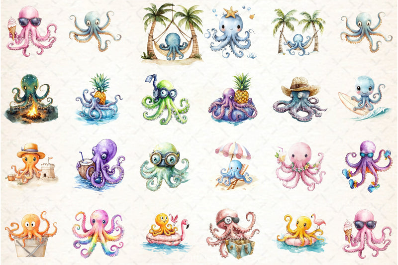 Summer Beach Octopus Clipart Bundle - CraftNest - Digital Crafting and Art