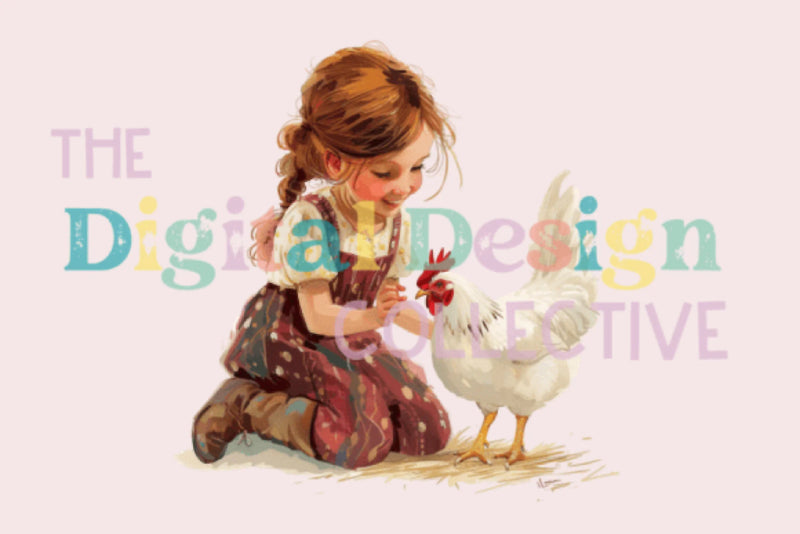 Charming Little Girl with Chicken Clipart Bundle - CraftNest - Digital Crafting and Art
