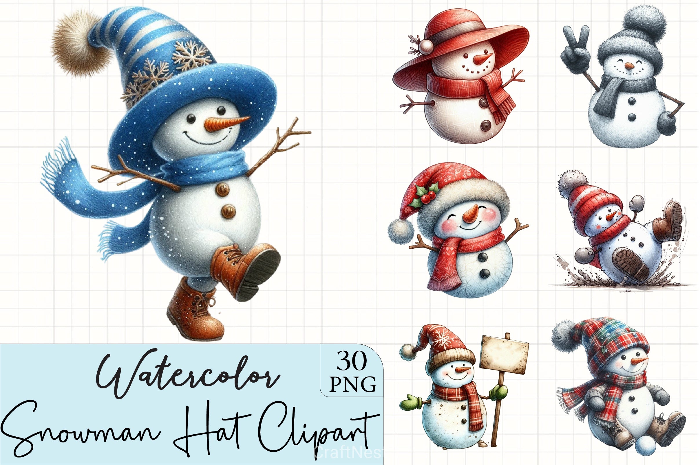 Funny Snowman Winter Hat Clipart Bundle - CraftNest - Digital Crafting and Art