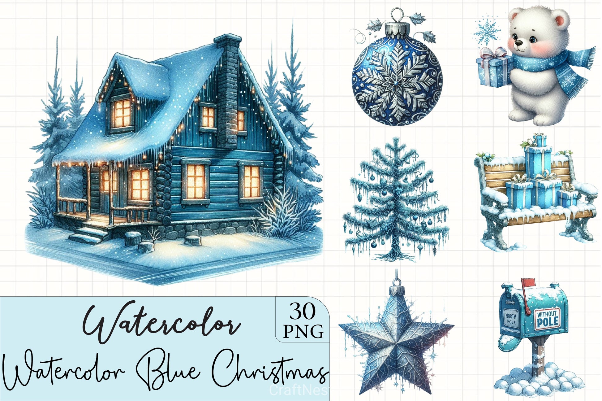 Blue Christmas Clipart Bundle 6 - CraftNest - Digital Crafting and Art