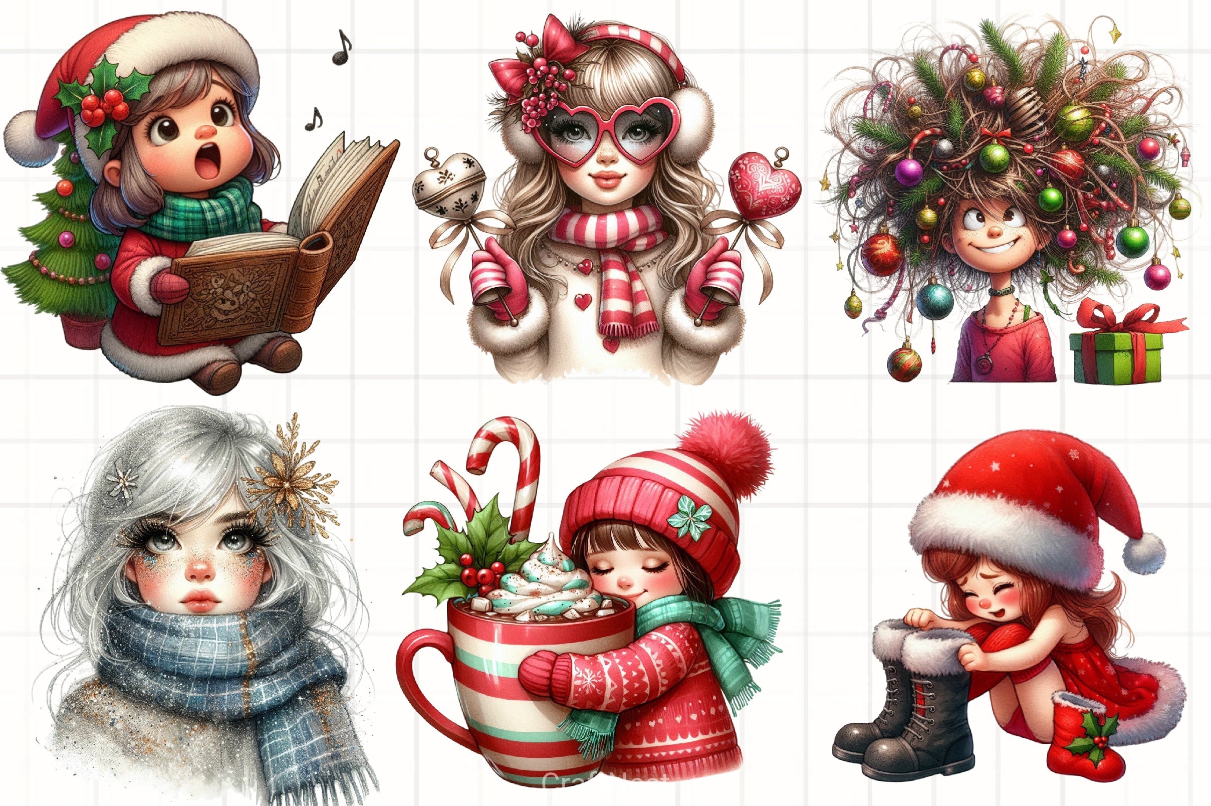 Cute Holiday Girls Christmas Clipart Bundle - CraftNest - Digital Crafting and Art