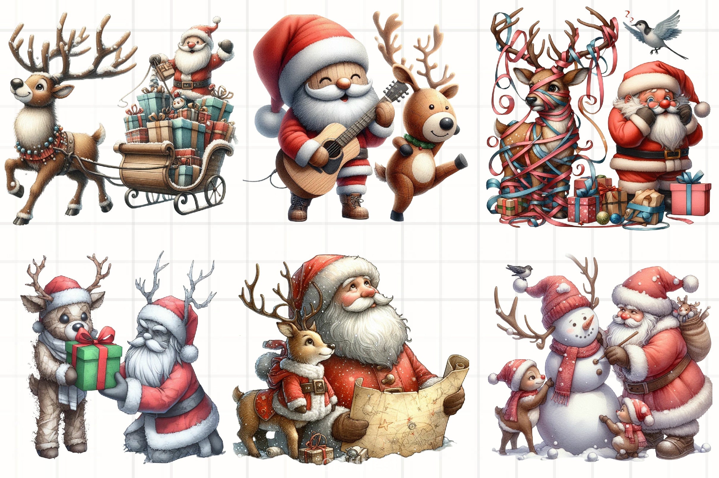 Santa & Reindeer Clipart Bundle - CraftNest - Digital Crafting and Art