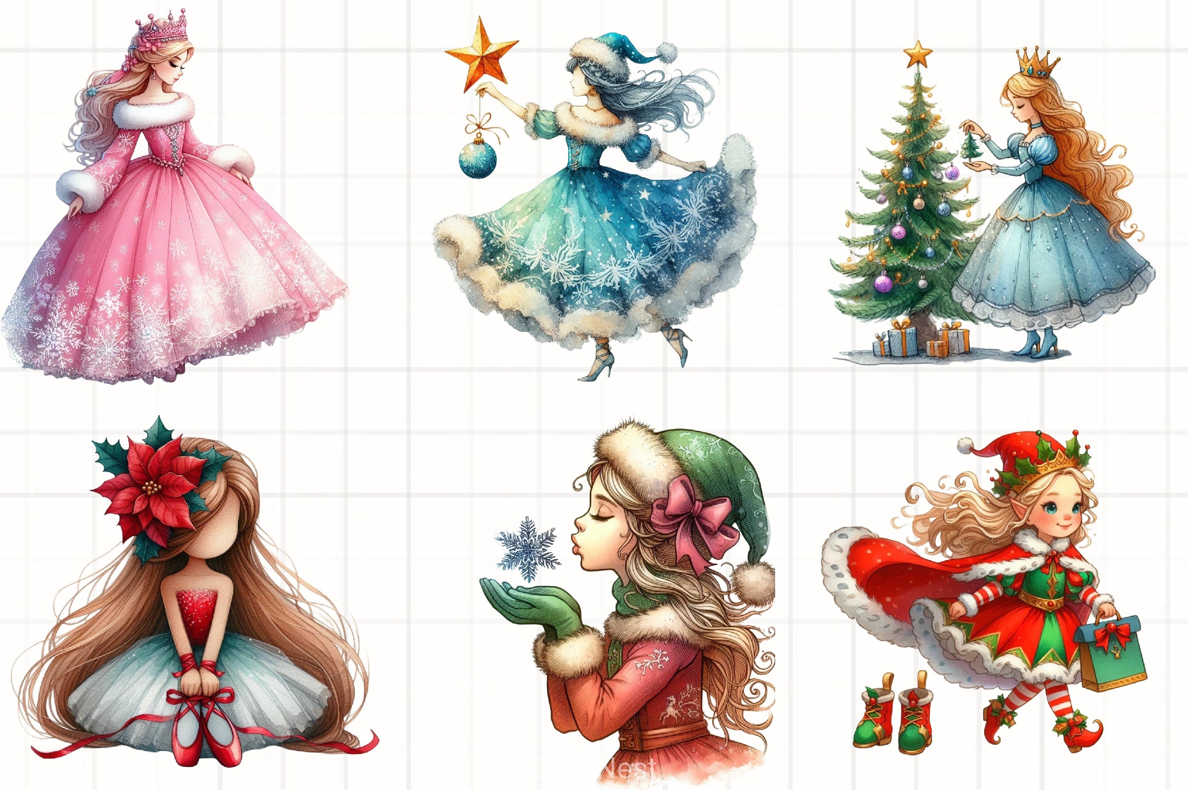 Christmas Princess Clipart Bundle - CraftNest - Digital Crafting and Art