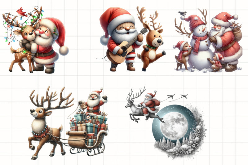 Santa & Reindeer Clipart Bundle - CraftNest - Digital Crafting and Art