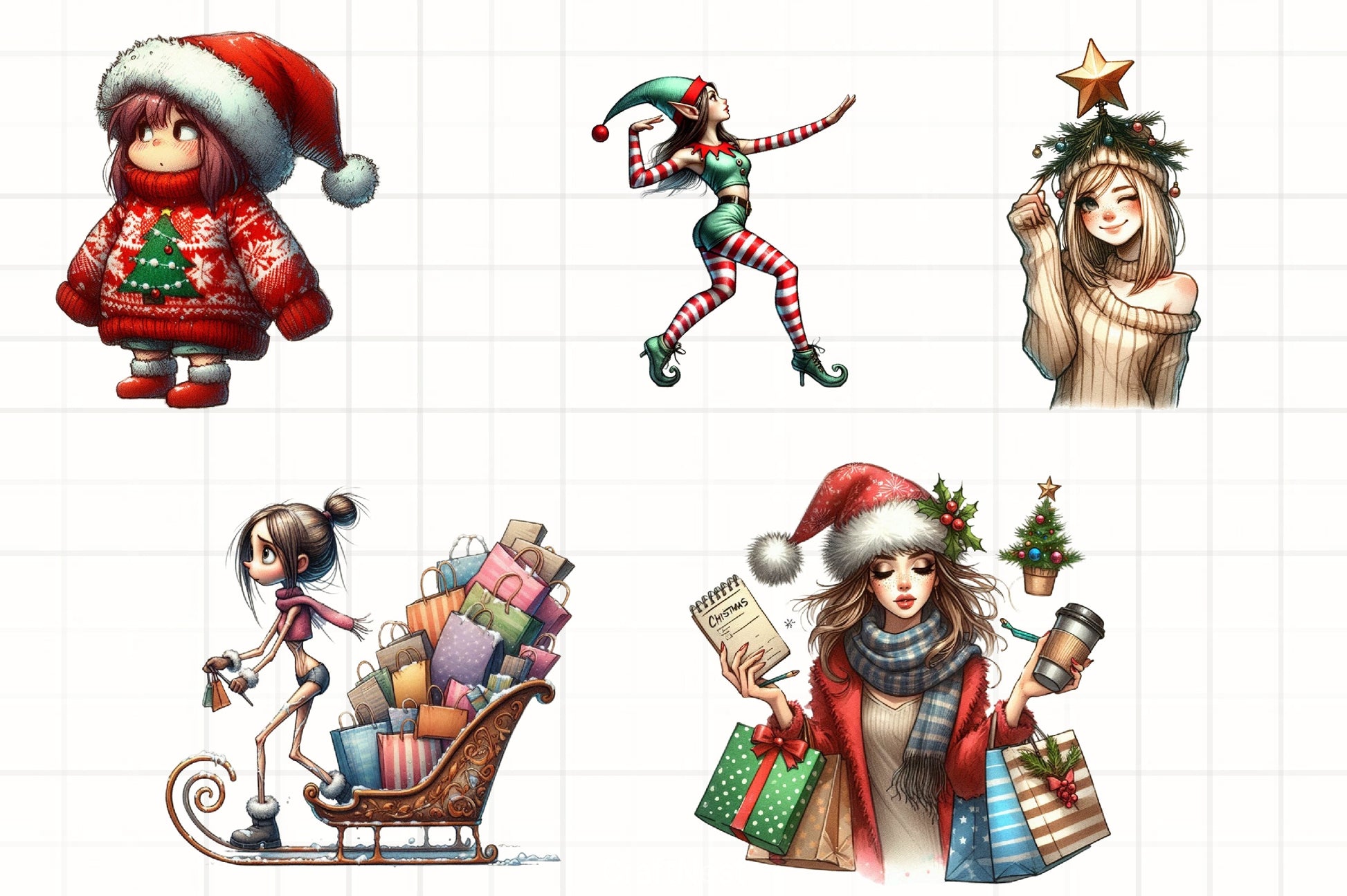 Christmas Funny Skinny Girl Clipart Bundle - CraftNest - Digital Crafting and Art