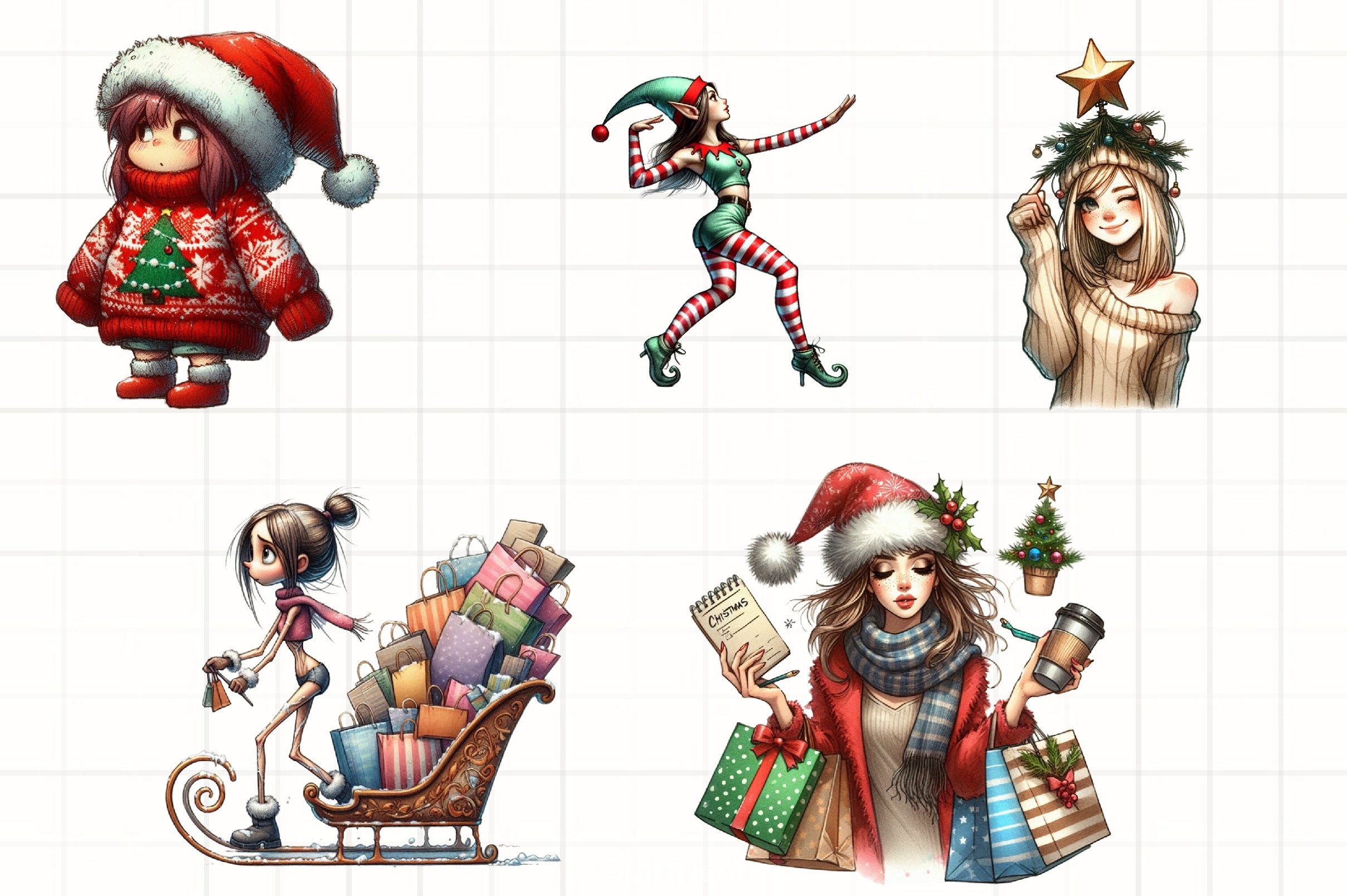 Christmas Funny Skinny Girl Clipart Bundle - CraftNest - Digital Crafting and Art