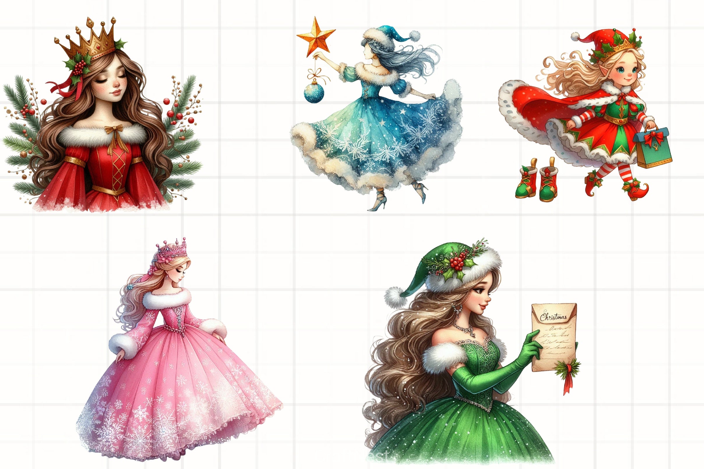 Christmas Princess Clipart Bundle - CraftNest - Digital Crafting and Art