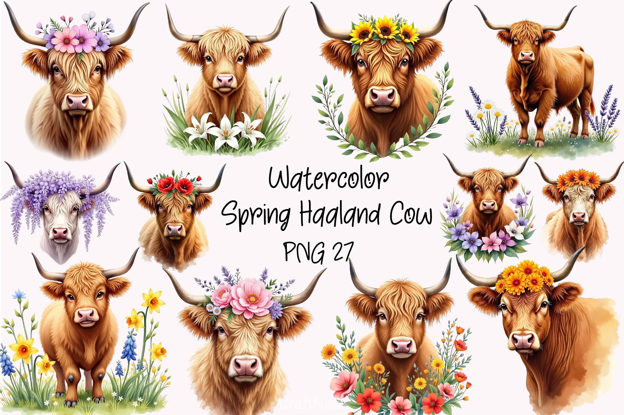 Easter Spring Haaland Cow Clipart Bundle - CraftNest - Digital Crafting and Art