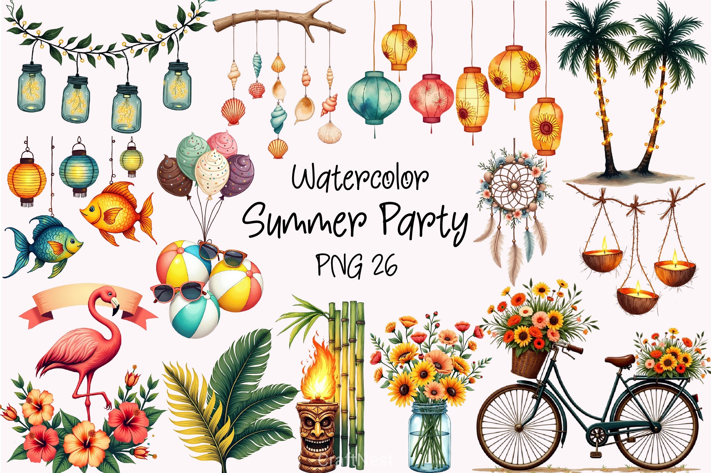 Summer Party Decor Clipart Bundle - CraftNest - Digital Crafting and Art