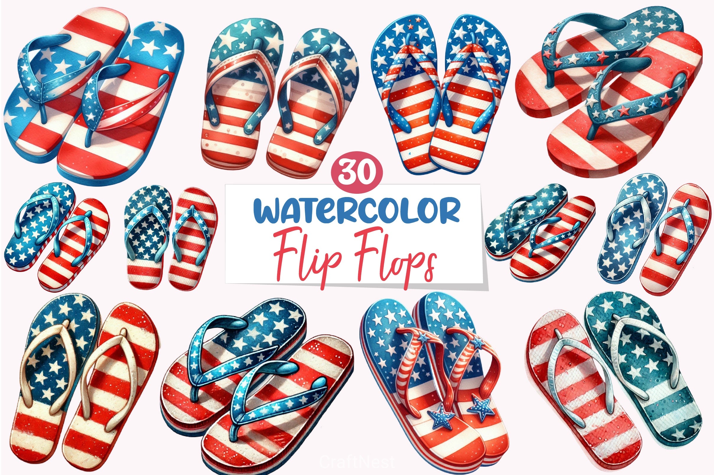 4th of July Flip Flops Clipart Bundle - CraftNest - Digital Crafting and Art