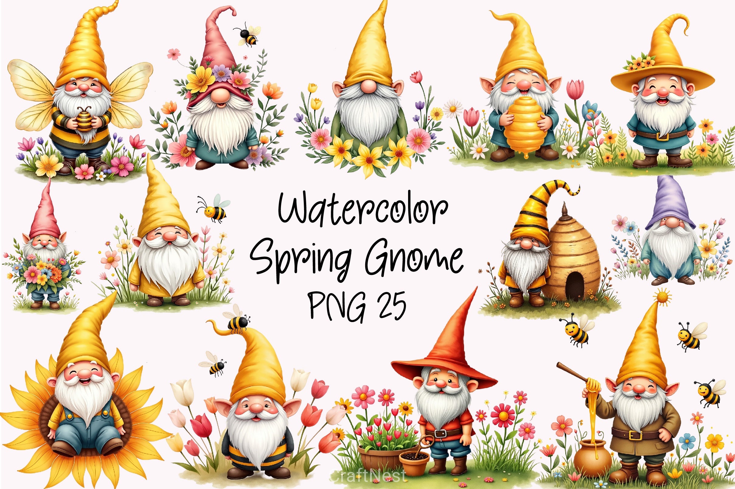 Spring Gnome Bee Clipart Bundle - CraftNest - Digital Crafting and Art