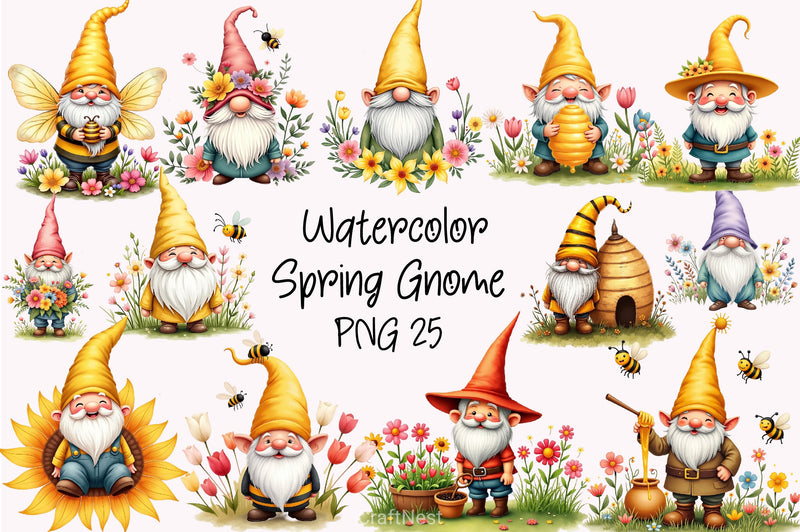 Spring Gnome Bee Clipart Bundle - CraftNest - Digital Crafting and Art