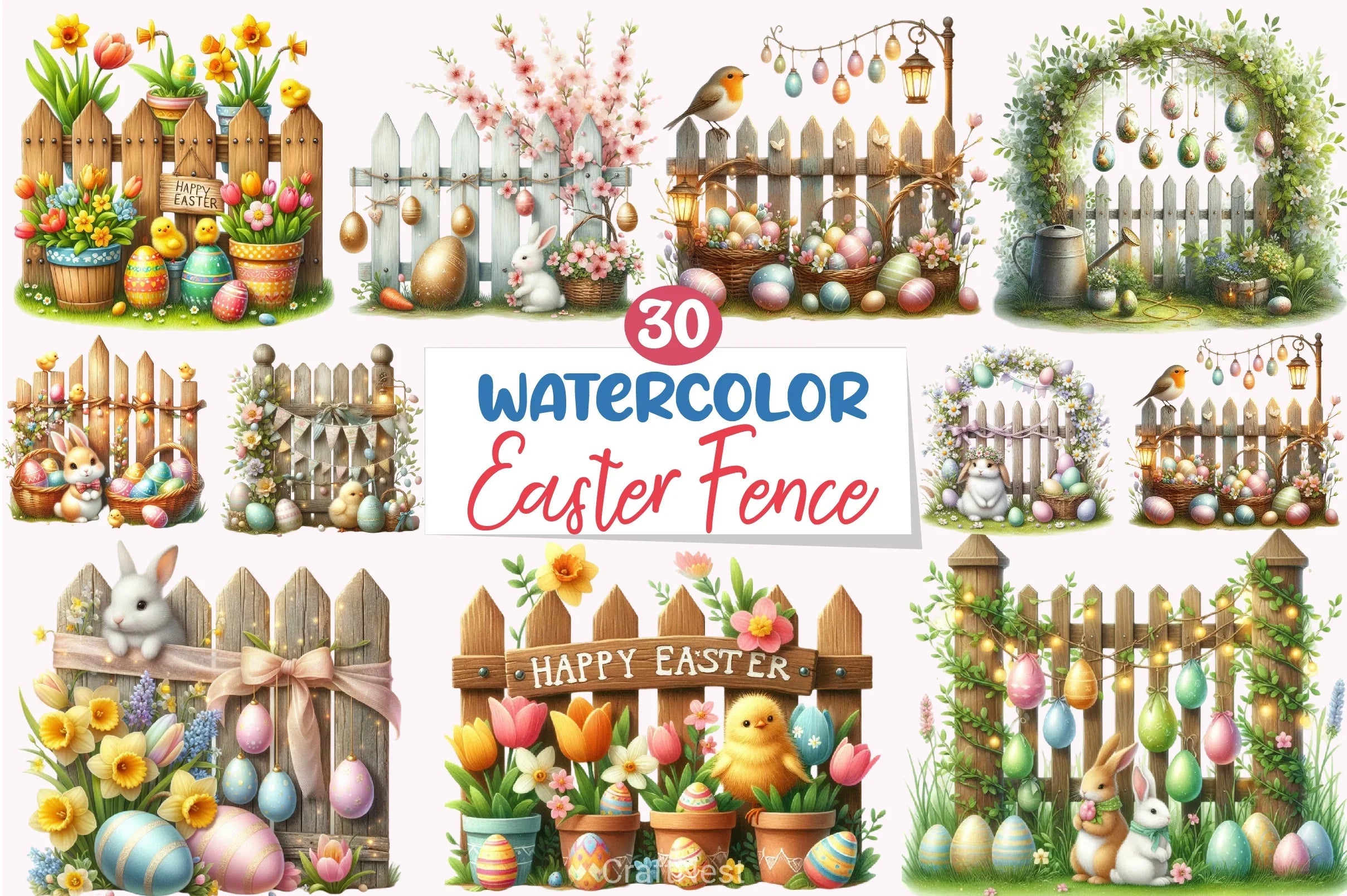 Easter Fence Clipart Bundle - CraftNest - Digital Crafting and Art