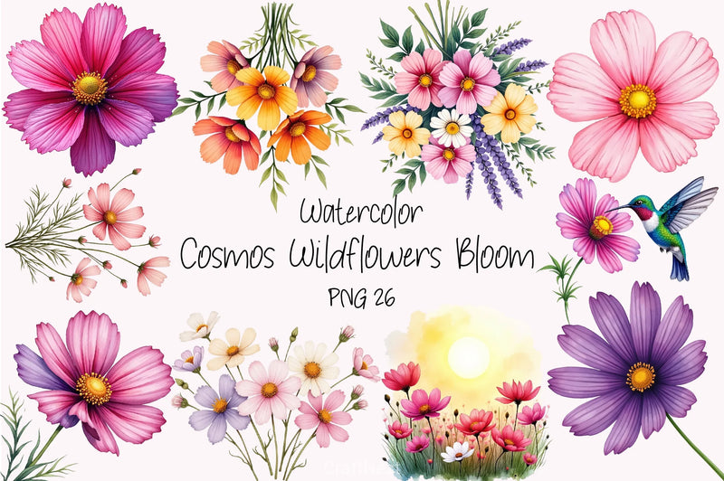 Cosmos Wildflowers Clipart Bundle - CraftNest - Digital Crafting and Art