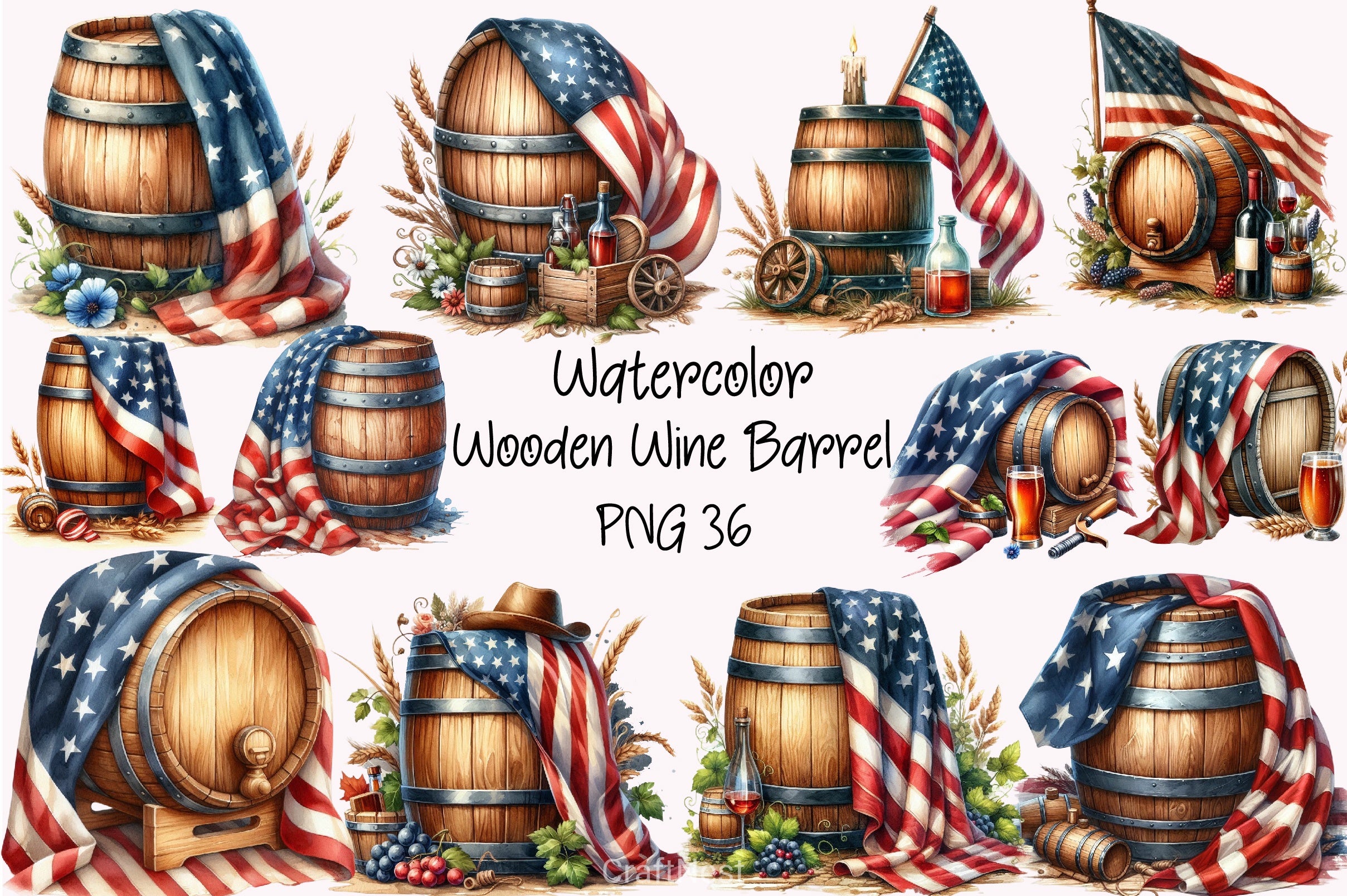 American Flag Wine Barrel Clipart Bundle - CraftNest - Digital Crafting and Art