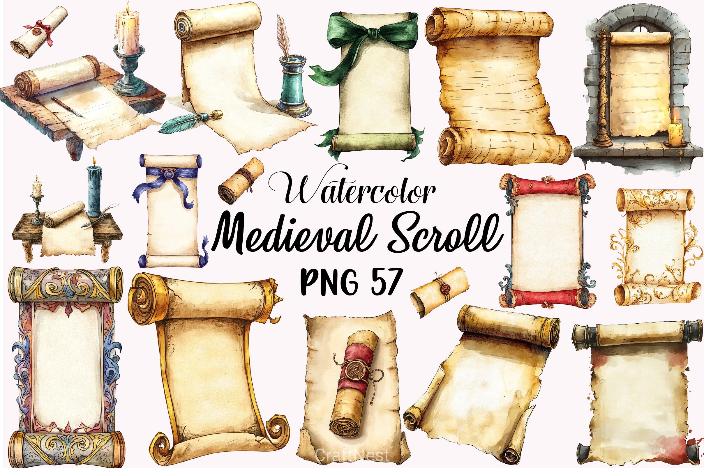 Vintage Medieval Scroll Clipart Set - CraftNest - Digital Crafting and Art