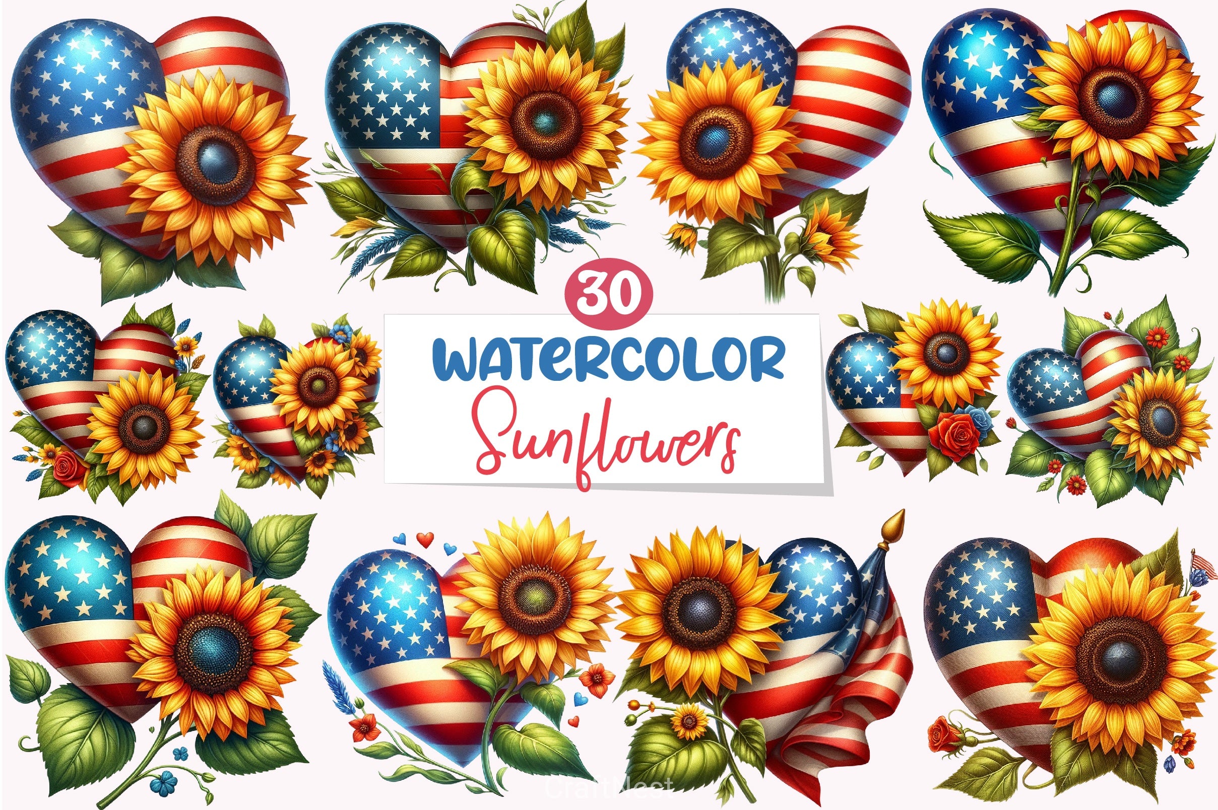 Sunflowers 4th of July Clipart Bundle 2 - CraftNest - Digital Crafting and Art
