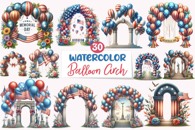 Memorial Day Balloon Arch Clipart Bundle - CraftNest - Digital Crafting and Art
