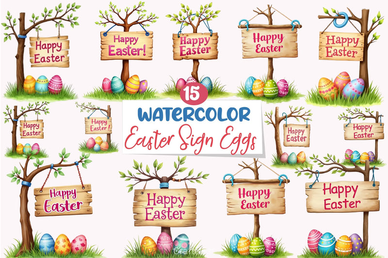 Happy Easter Sign & Eggs Clipart Bundle - CraftNest - Digital Crafting and Art