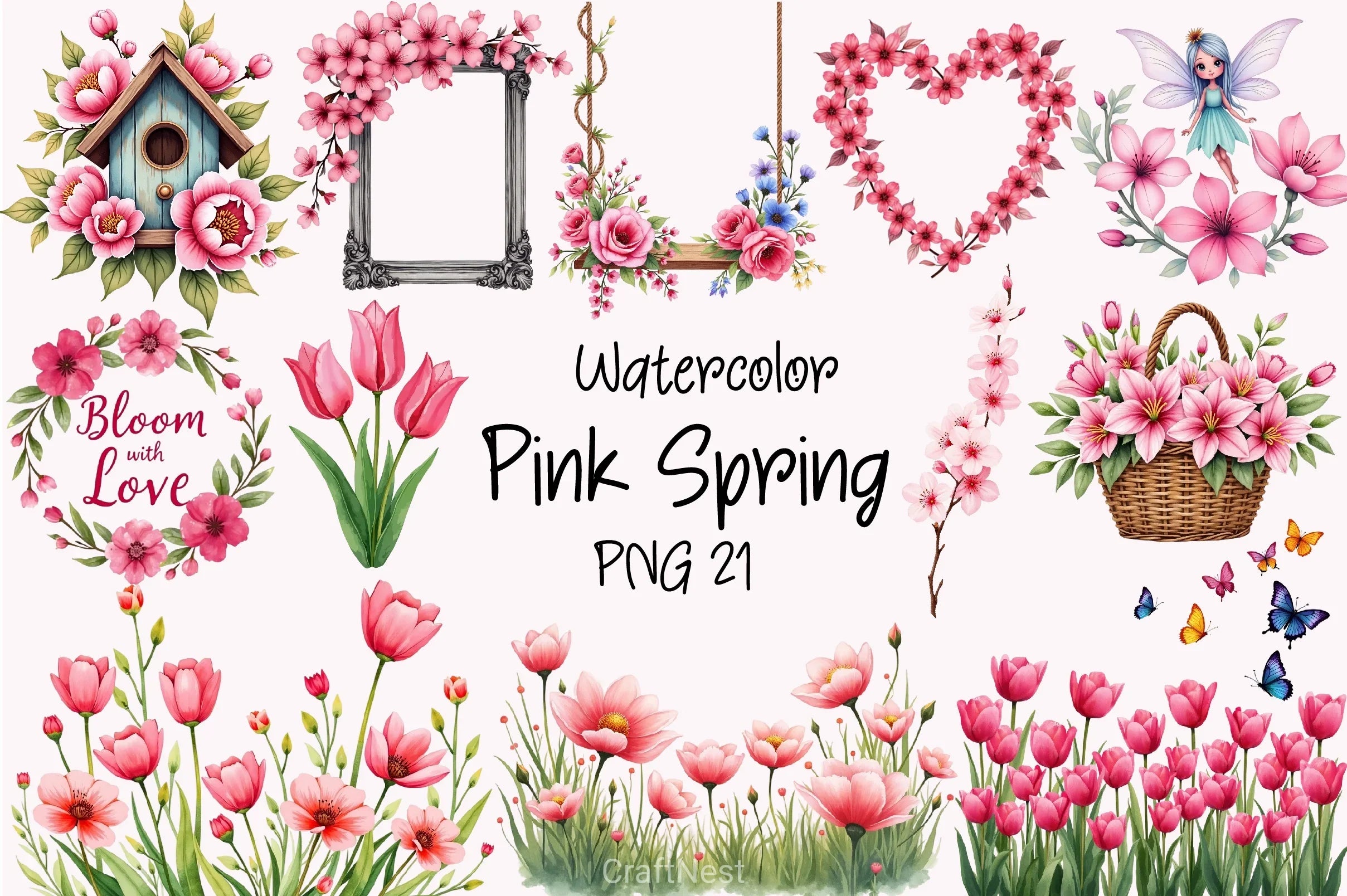 Pink Spring Clipart Bundle