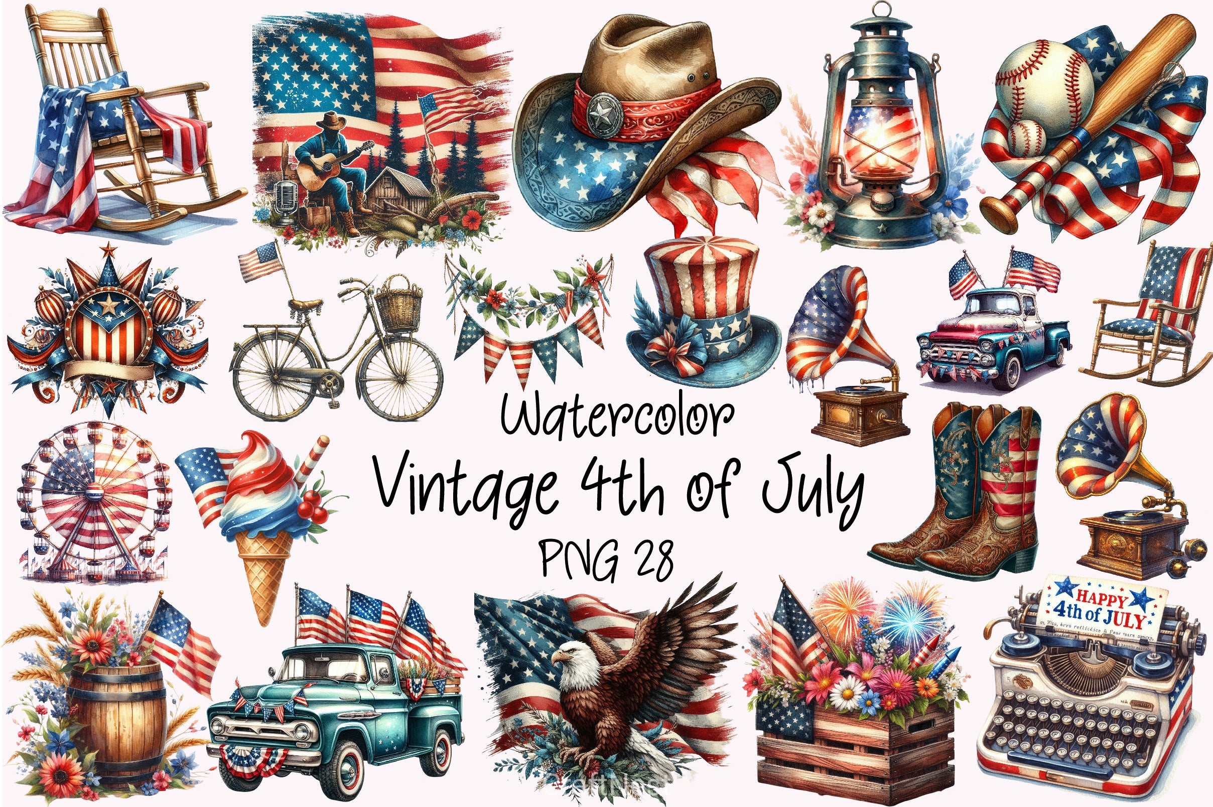 4th of July Vintage Clipart Bundle - CraftNest - Digital Crafting and Art