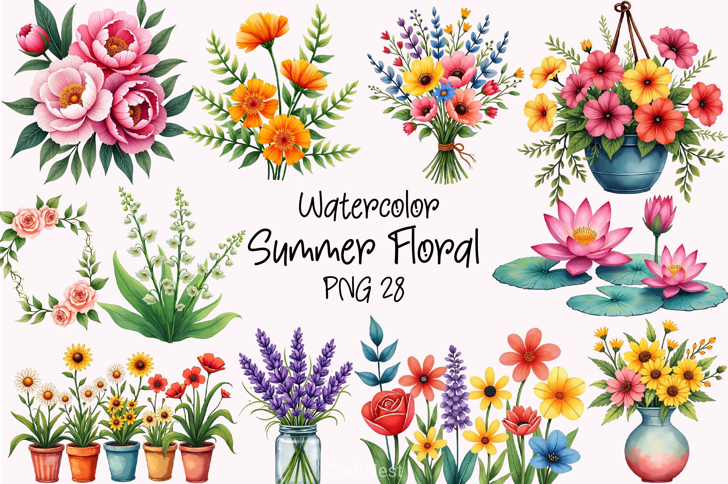 Summer Floral Clipart Bundle - CraftNest - Digital Crafting and Art