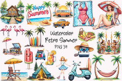 Retro Summer Clipart Bundle 3 - CraftNest - Digital Crafting and Art