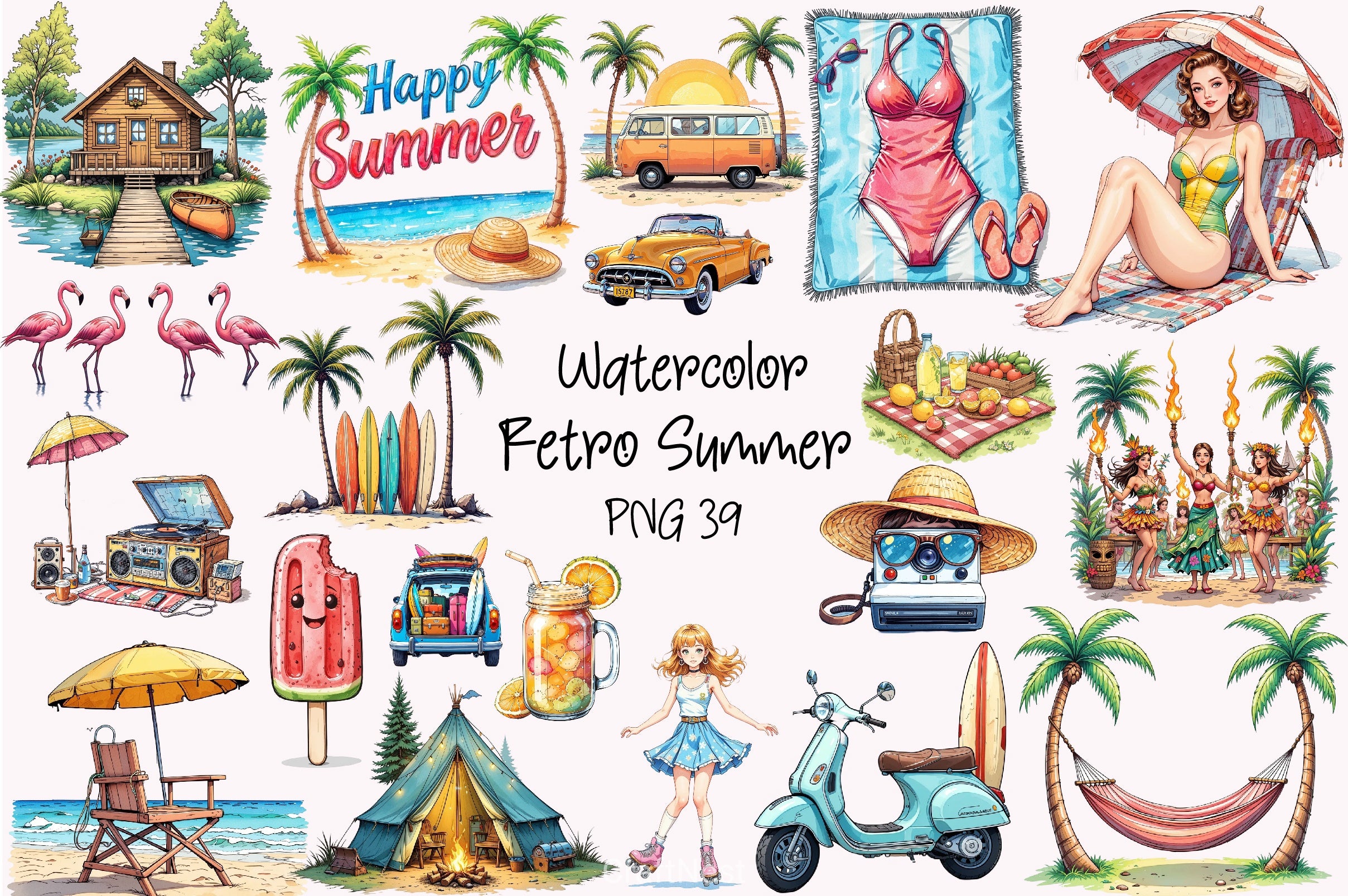 Retro Summer Clipart Bundle 3 - CraftNest - Digital Crafting and Art