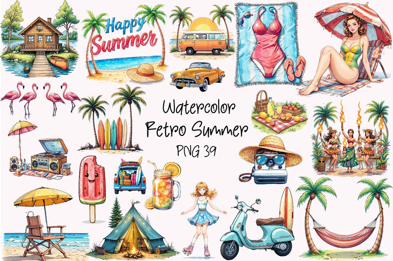Retro Summer Clipart Bundle 3 - CraftNest - Digital Crafting and Art