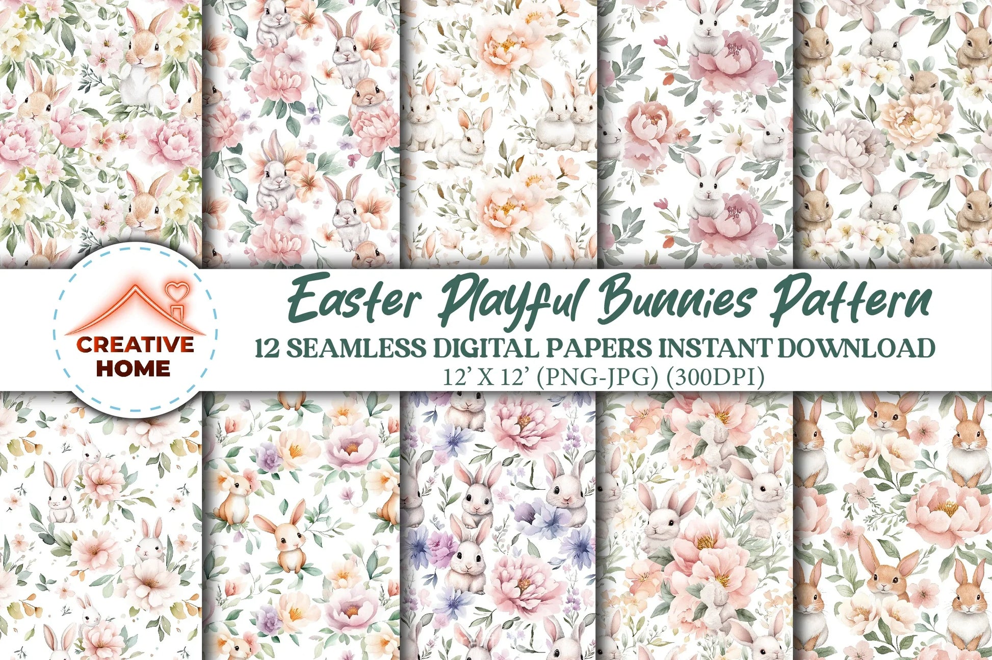 Easter Bunnies & Flowers Clipart Bundle - CraftNest - Digital Crafting and Art
