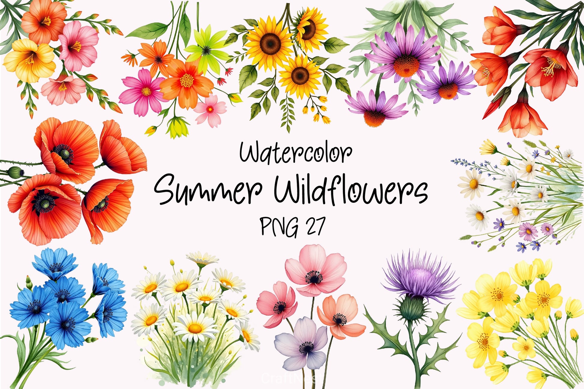 Summer Wildflowers Clipart Bundle - CraftNest - Digital Crafting and Art