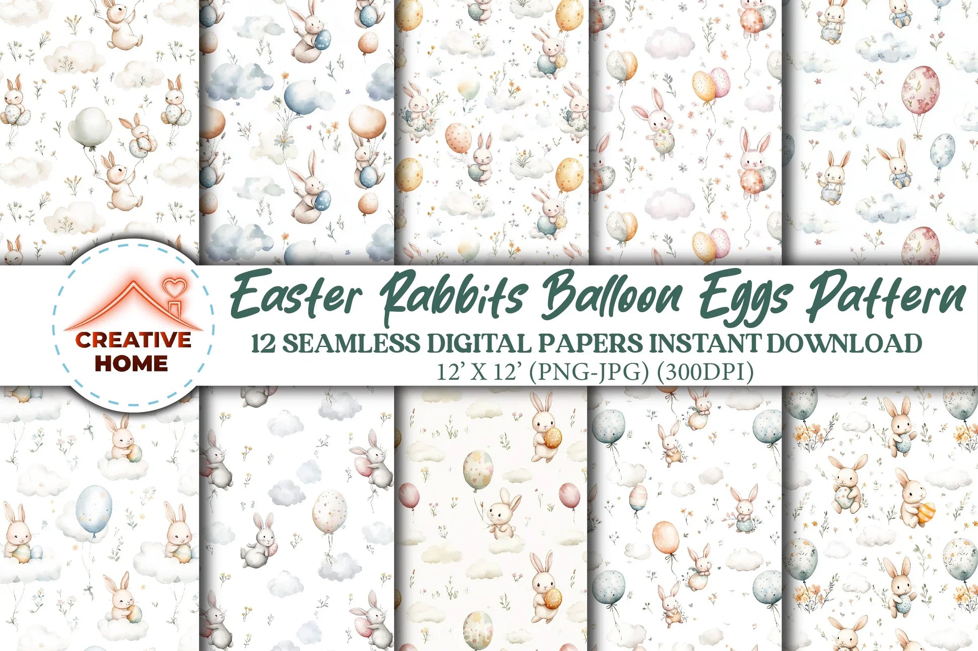 Easter Rabbits Balloon Eggs Clipart Bundle - CraftNest - Digital Crafting and Art