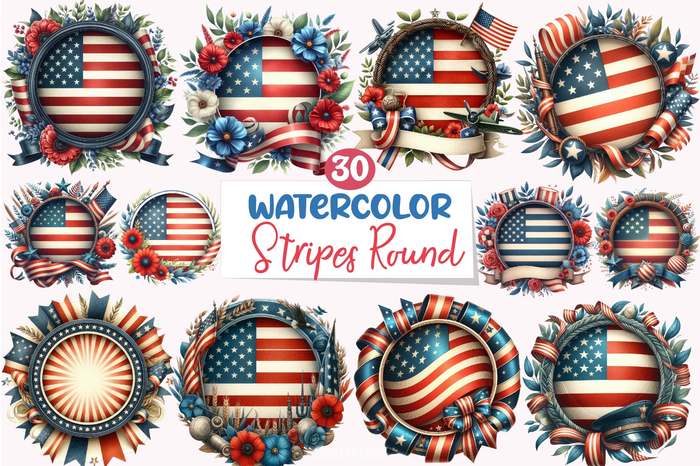 Memorial Day Stripes Frame Clipart Bundle - CraftNest - Digital Crafting and Art