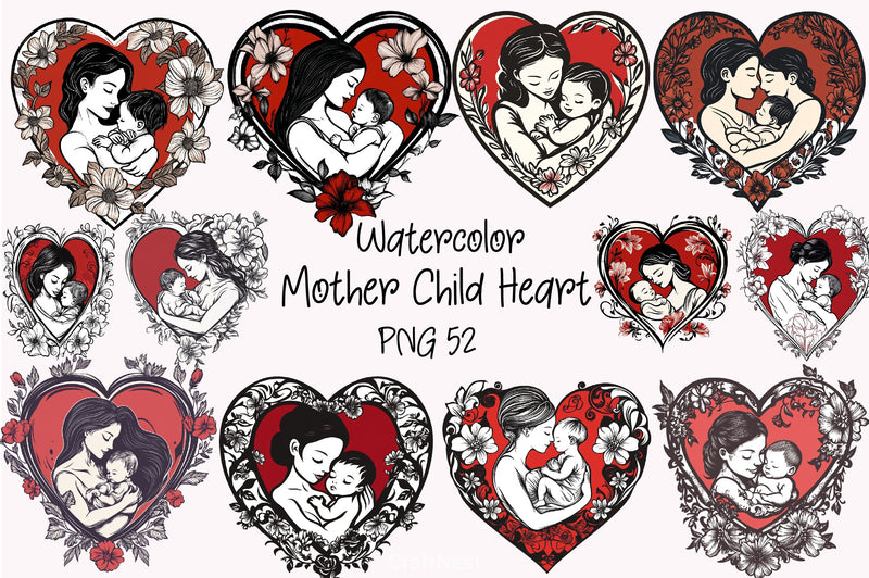 Mother & Child Heart Clipart Bundle - CraftNest - Digital Crafting and Art