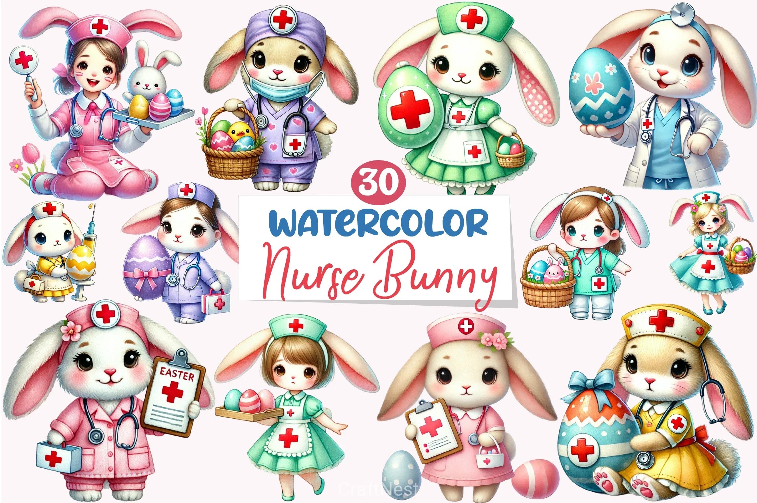 Easter Nurse Bunny Clipart Bundle - CraftNest - Digital Crafting and Art