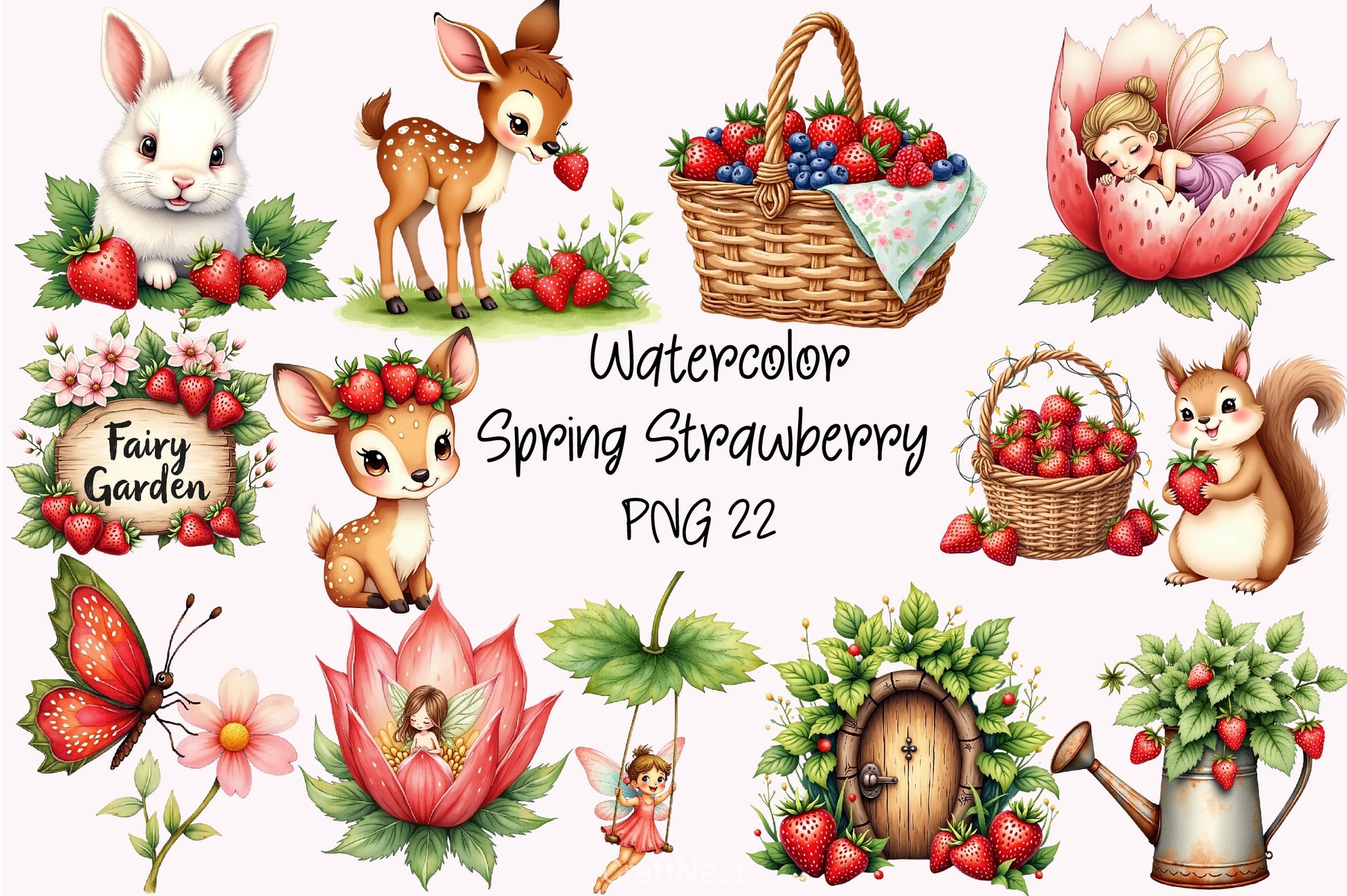Spring Strawberry Fairy Garden Clipart Bundle - CraftNest - Digital Crafting and Art