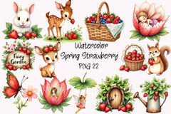 Spring Strawberry Fairy Garden Clipart Bundle - CraftNest - Digital Crafting and Art