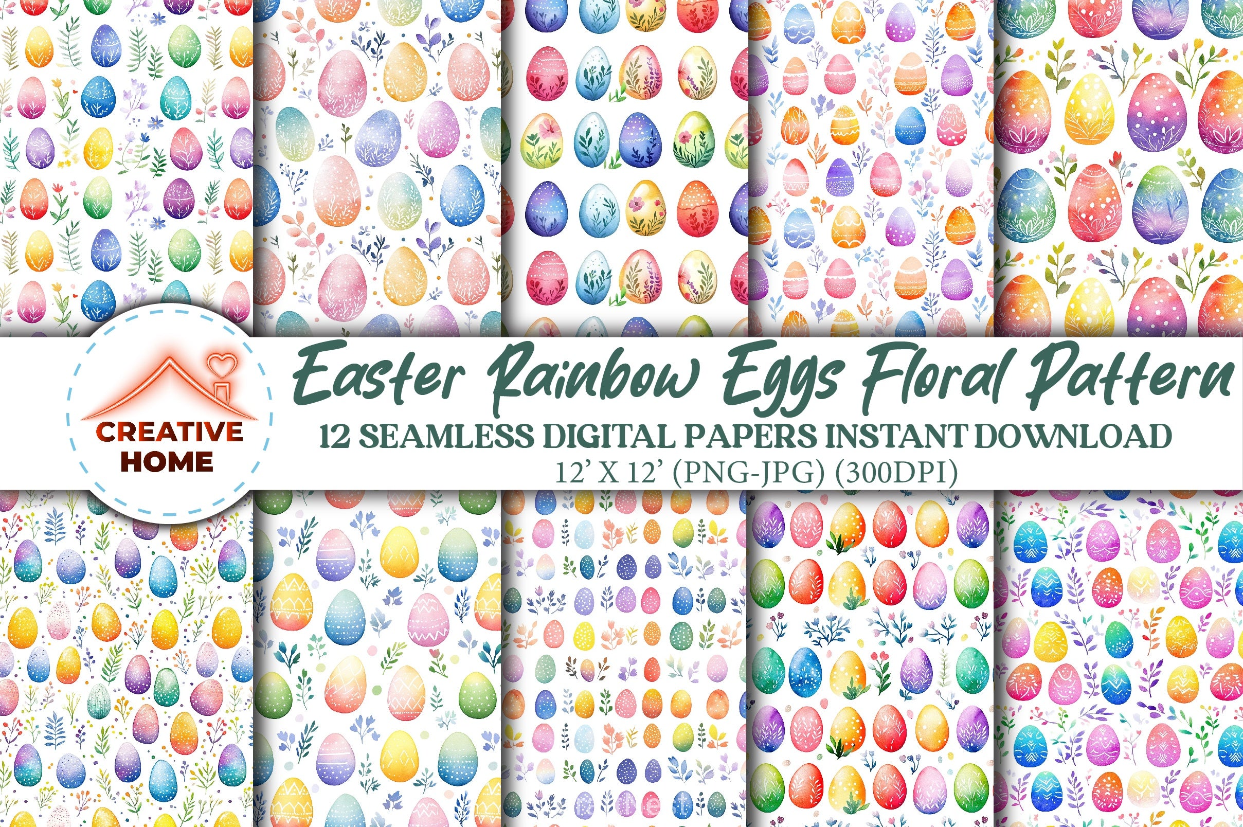 Easter Rainbow Eggs Floral Clipart Bundle - CraftNest - Digital Crafting and Art
