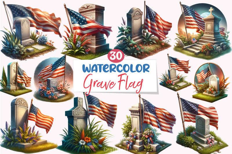 Memorial Day Flag Grave Clipart Bundle - CraftNest - Digital Crafting and Art