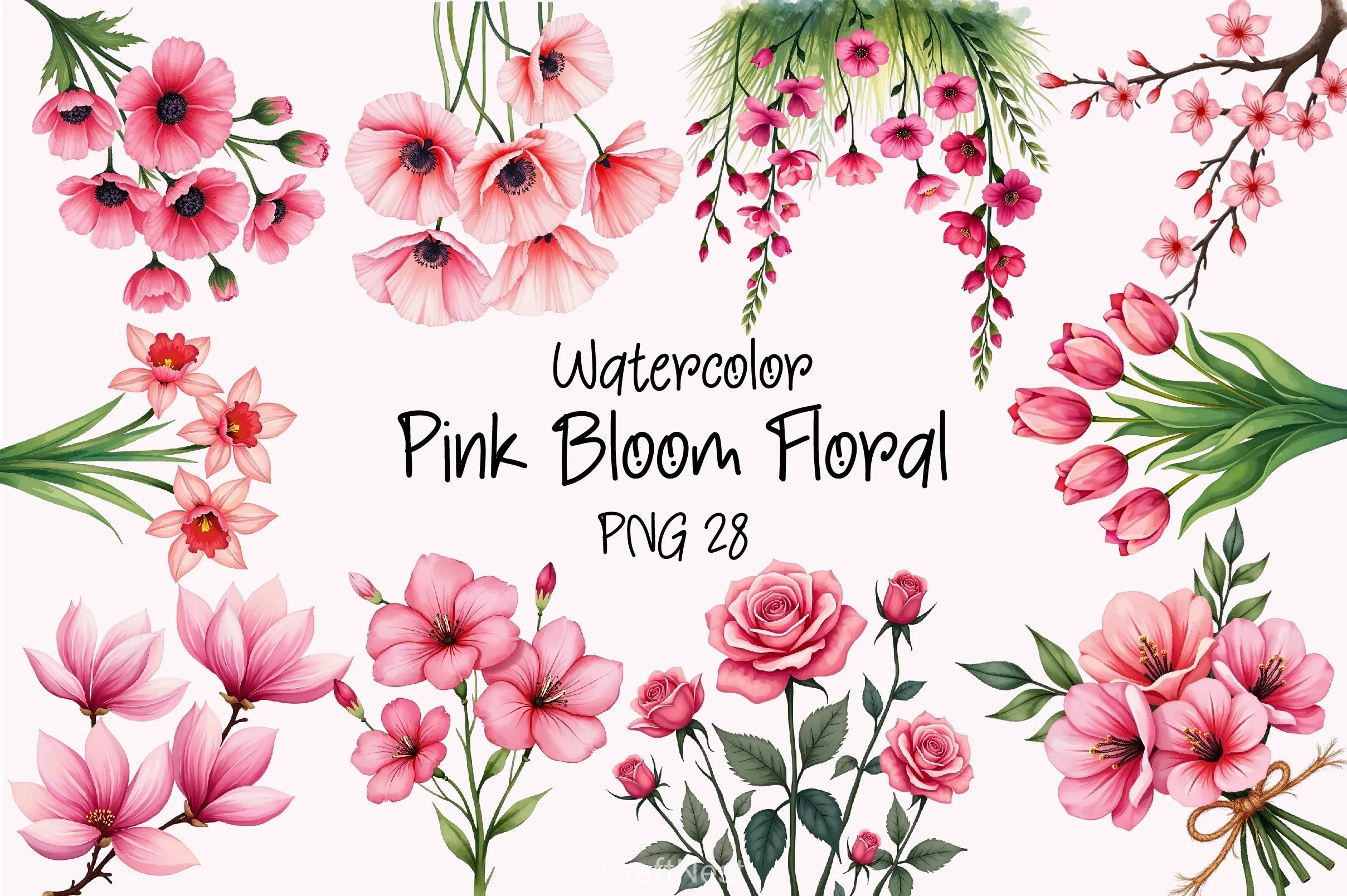 Pink Bloom Floral Clipart Bundle - CraftNest - Digital Crafting and Art