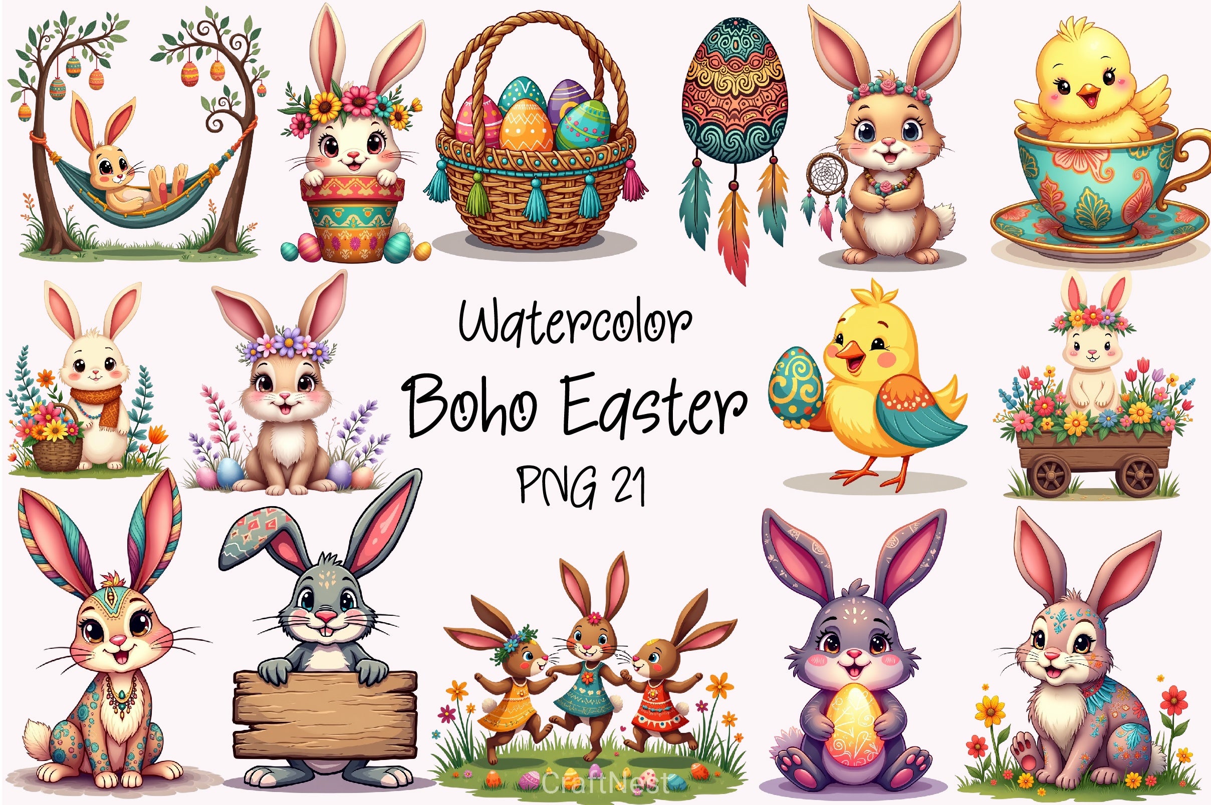 Boho Easter Clipart Bundle 5 - CraftNest - Digital Crafting and Art