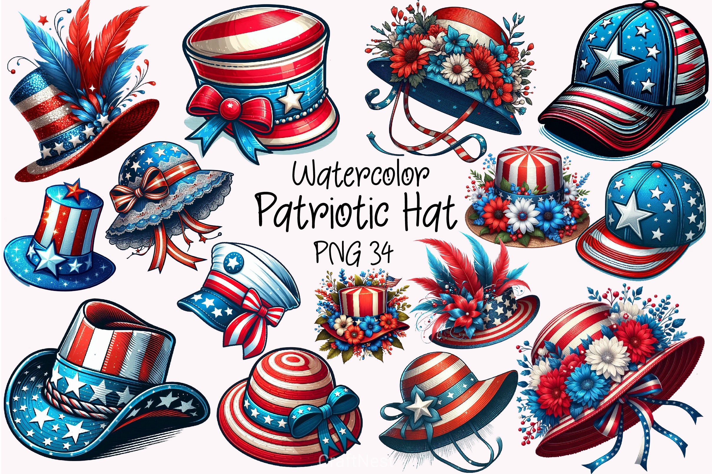 4th of July Hat USA Patriotic Clipart Bundle - CraftNest - Digital Crafting and Art