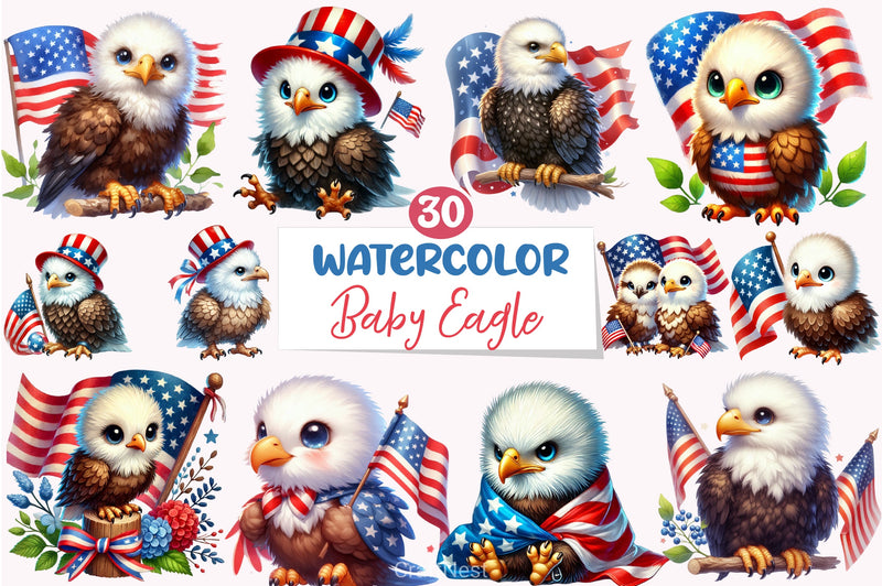 Cute Baby Bald Eagle 4th July Clipart Bundle - CraftNest - Digital Crafting and Art