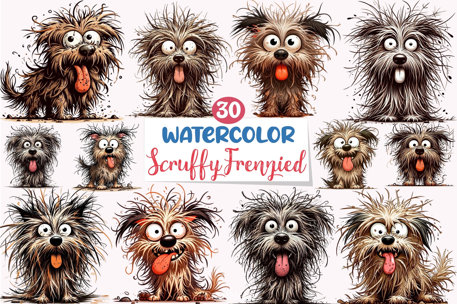 Scruffy Cartoon Dog Clipart Bundle - CraftNest - Digital Crafting and Art