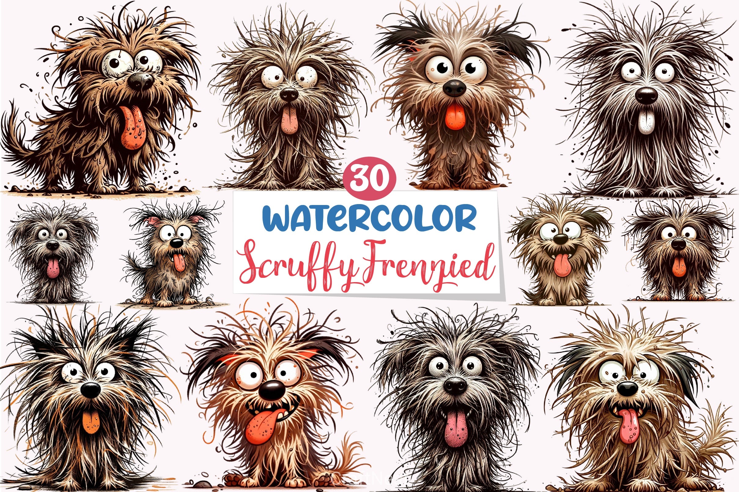 Scruffy Cartoon Dog Clipart Bundle - CraftNest - Digital Crafting and Art